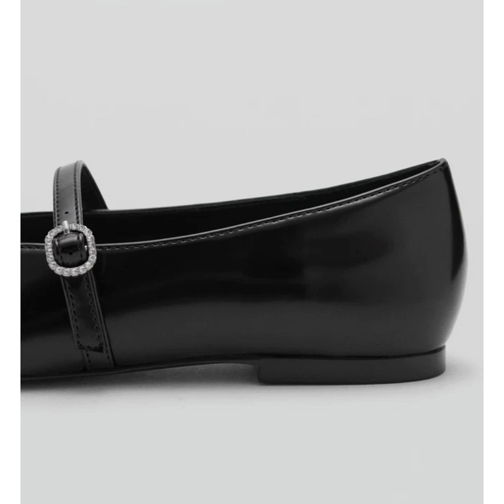NEW MANGO MNG BLACK PATENT LEATHER EFFECT SQUARE TOE BALLET FLATS SZ 37 US 6.5 - Picture 6 of 9